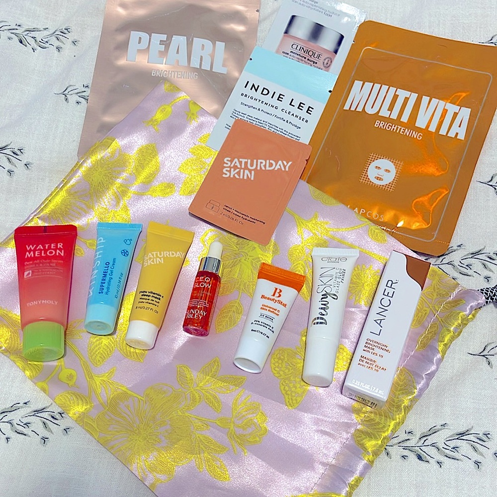 12 Piece Dewy & Brightening Skin Care Sample Set with Bag
